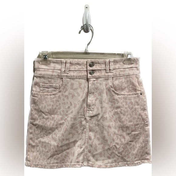 current/elliott the flute baby pink leopard print jean denim mini skirt 27 short - Picture 1 of 3